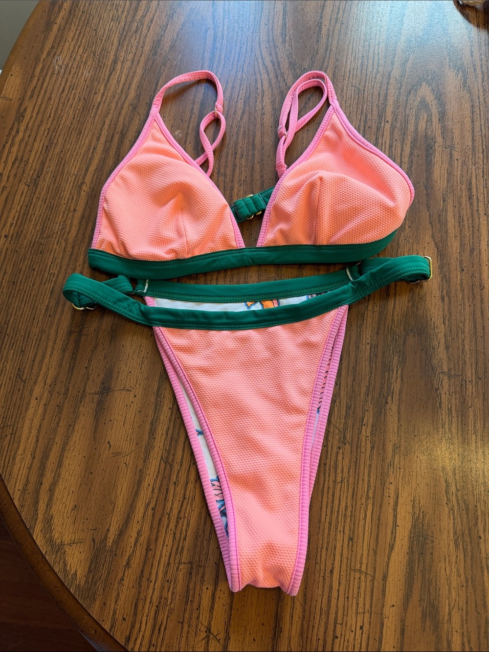 Pink and Green Two-Piece Bikini Set